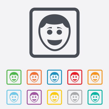 gülümsemek yüz simgesi. Smiley ile saç modeli simgesi.