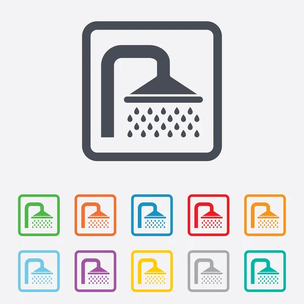 Icono de signo de ducha. Ducha con gotas de agua símbolo — Vector de stock