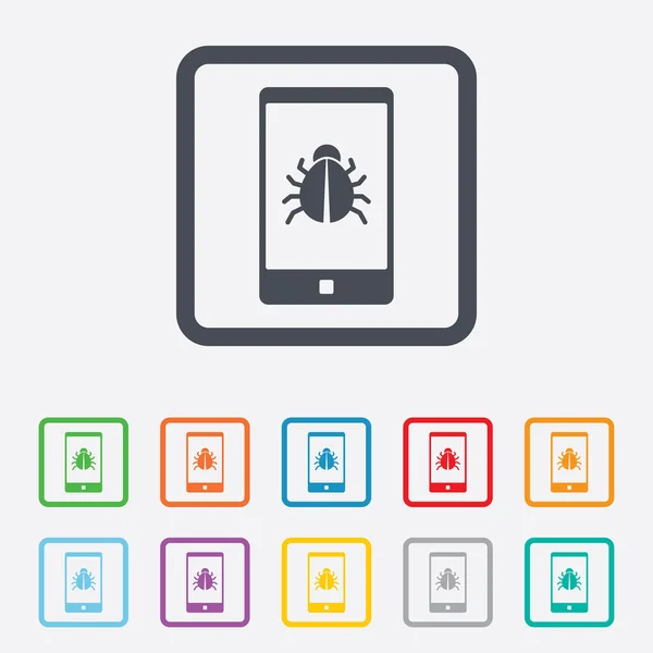 Smartphone virus segno icona. Simbolo bug software . — Vettoriale Stock