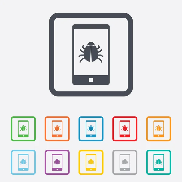 Smartphone virus teken pictogram. software bug symbool. — Stockvector