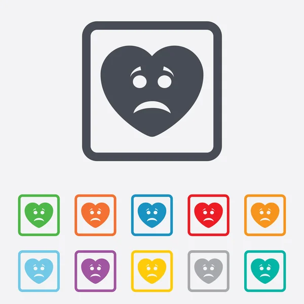 Sad heart face sign icon. Sadness symbol. — Stockvector