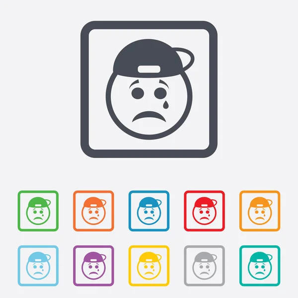 Sad rapper face with tear icon. Crying symbol. — Stock Vector