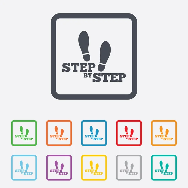 Stap voor stap teken pictogram. voetafdruk schoenen symbool. — Stockvector