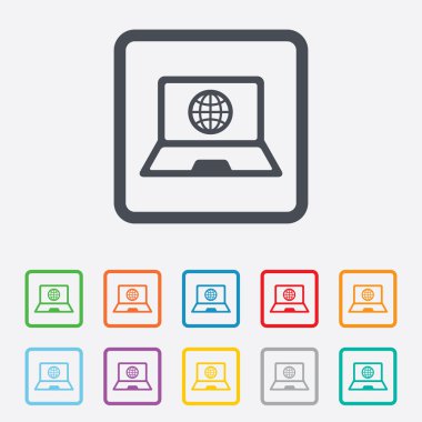 laptop işareti simgesi. küre simgesiyle defter pc