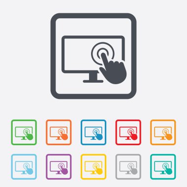 dokunmatik ekran monitör işareti simgesi. el işaretçisi.