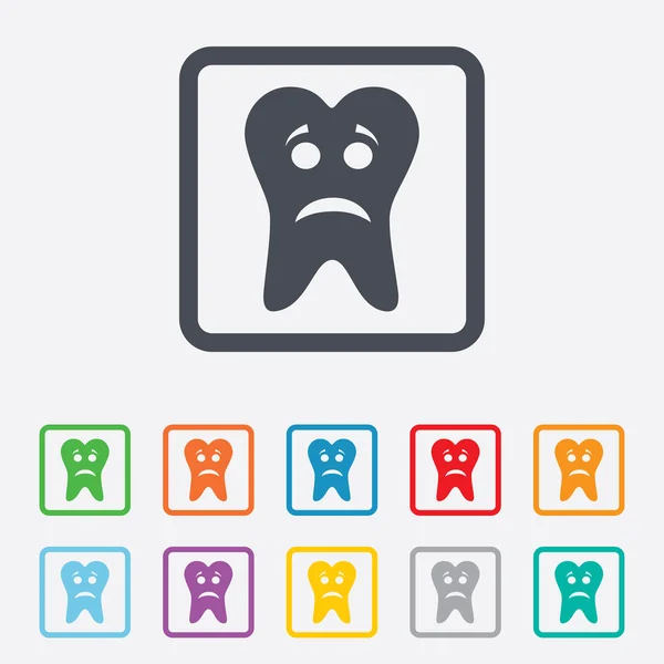 Tooth sad face sign icon. Aching tooth symbol. — Stock Vector