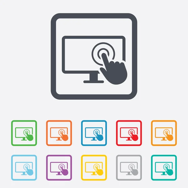 Pantalla táctil icono de signo de monitor. Puntero de mano . — Archivo Imágenes Vectoriales