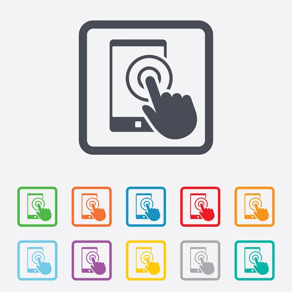 Touch scherm smartphone teken icoon. handaanwijzer — Stockvector