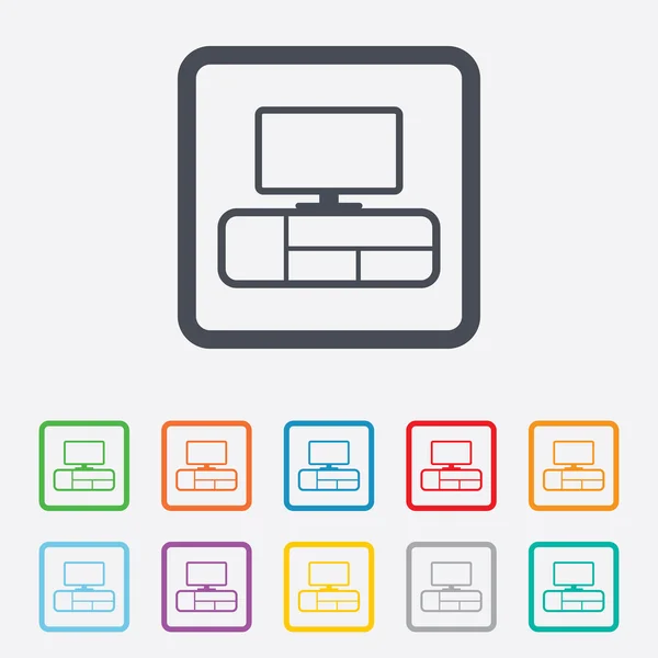 Ícone de sinal da mesa de TV. Símbolo mobiliário moderno . — Vetor de Stock