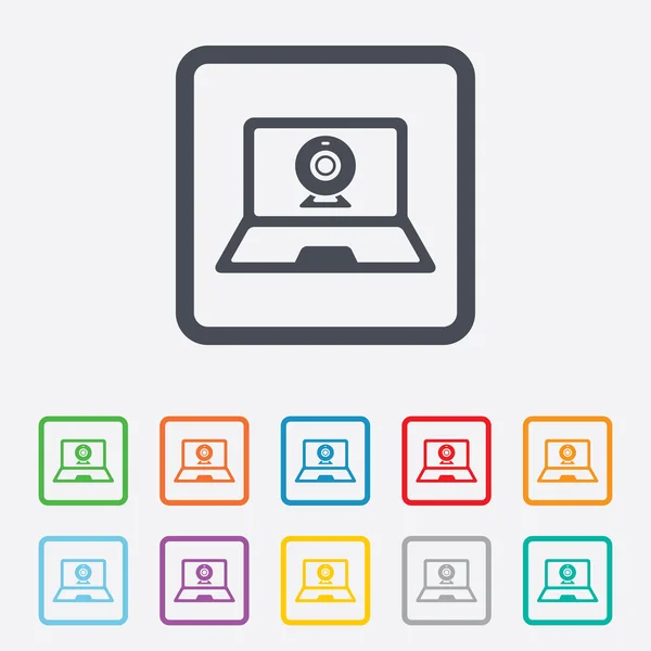 Video chat laptop teken pictogram. webcam talk. — Stockvector