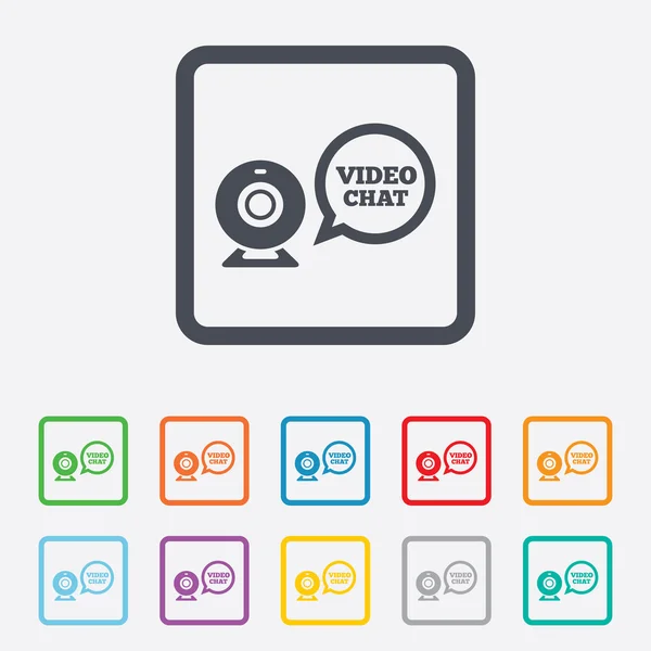 Video beszélgetés aláírás ikonra. webkamera videóinak beszéd buborék — Stock Vector
