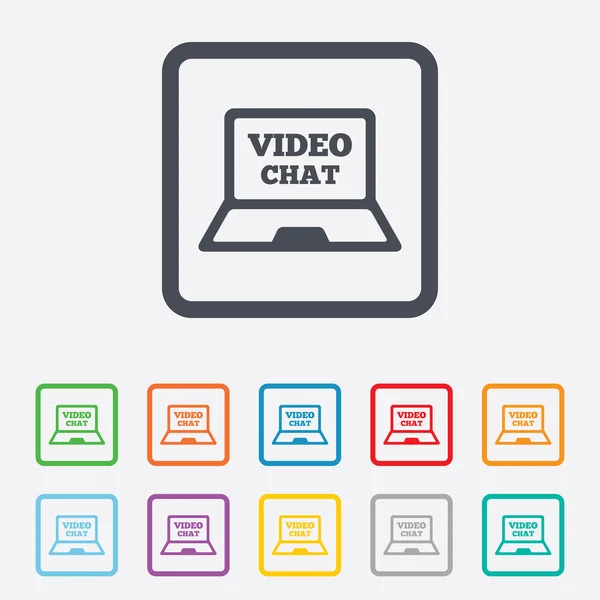 Video chat icono de signo portátil. Comunicación web . — Vector de stock