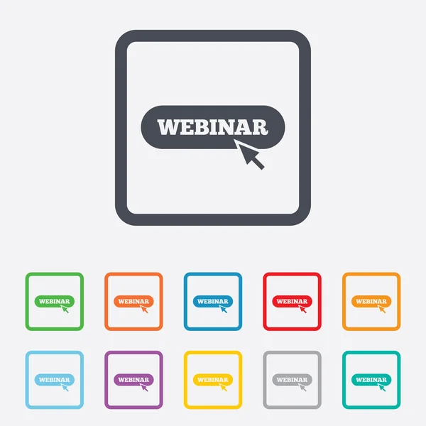 Webinar met cursor aanwijzer teken pictogram. Web studie — Stockvector