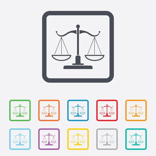 Escalas de ícone de sinal de Justiça. Símbolo do Tribunal de Justiça — Vetor de Stock