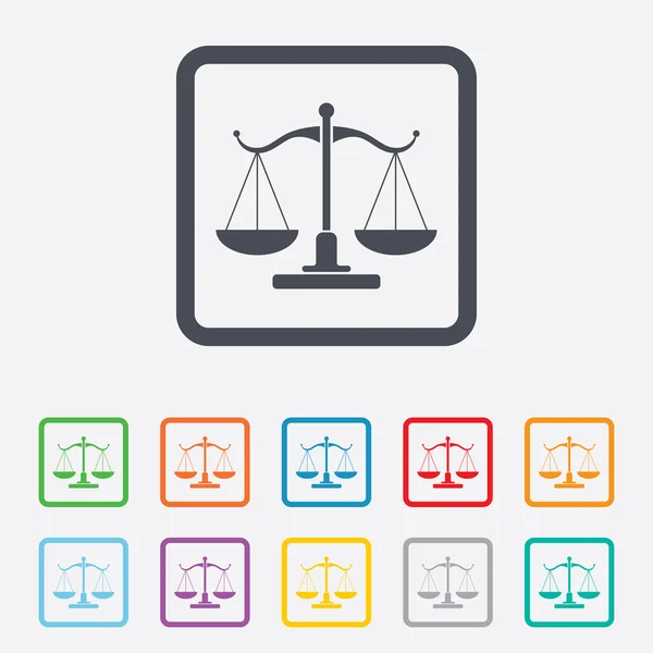 Escalas de ícone de sinal de Justiça. Símbolo do Tribunal de Justiça —  Vetores de Stock