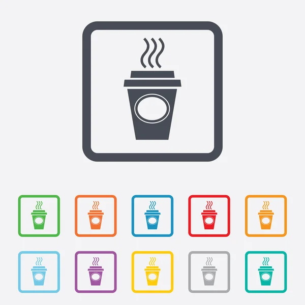 ใช้ไอคอนป้ายกาแฟ ถ้วยกาแฟร้อน . — ภาพเวกเตอร์สต็อก