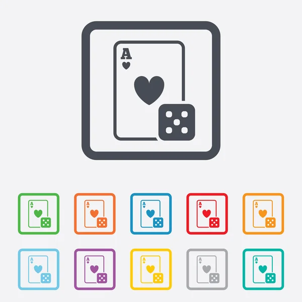 Het icoon van Casino teken. playing card met dobbelstenen symbool — Stockvector