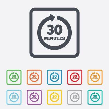 her 30 dakika işareti simgesi. tam dönüş oku.