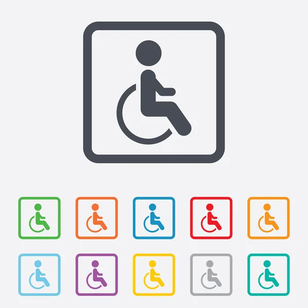 Εικονίδιο "υπογραφή με ειδικές ανάγκες". ανθρώπινη στο σύμβολο της αναπηρικής πολυθρόνας. — Διανυσματικό Αρχείο
