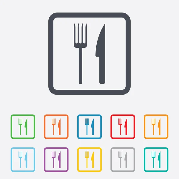 Eten teken pictogram. bestek symbool. vork en mes. — Stockvector
