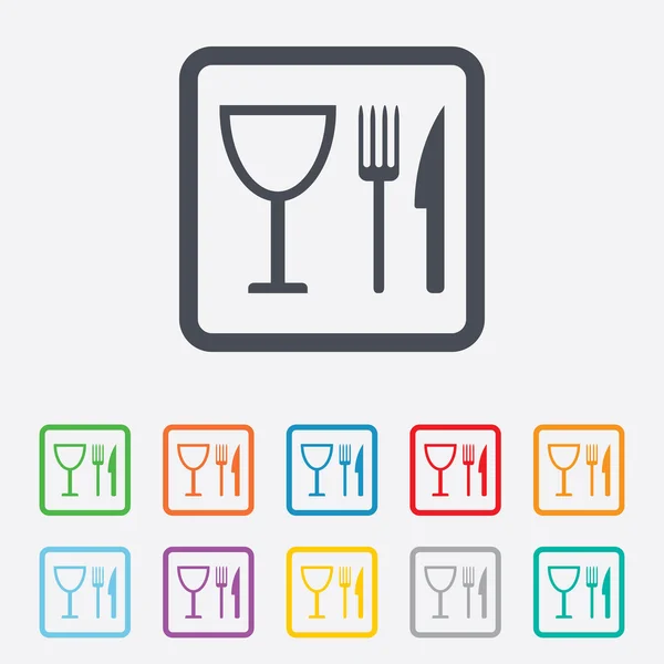 Eten teken pictogram. mes, vork en wijnglas. — Stockvector