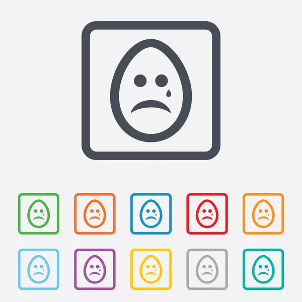 Ledsen ägg ansikte med riva tecken ikonen. gråtande symbol. — Stock vektor