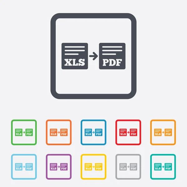 Exportar XLS al icono PDF. Archivo símbolo del documento . — Vector de stock