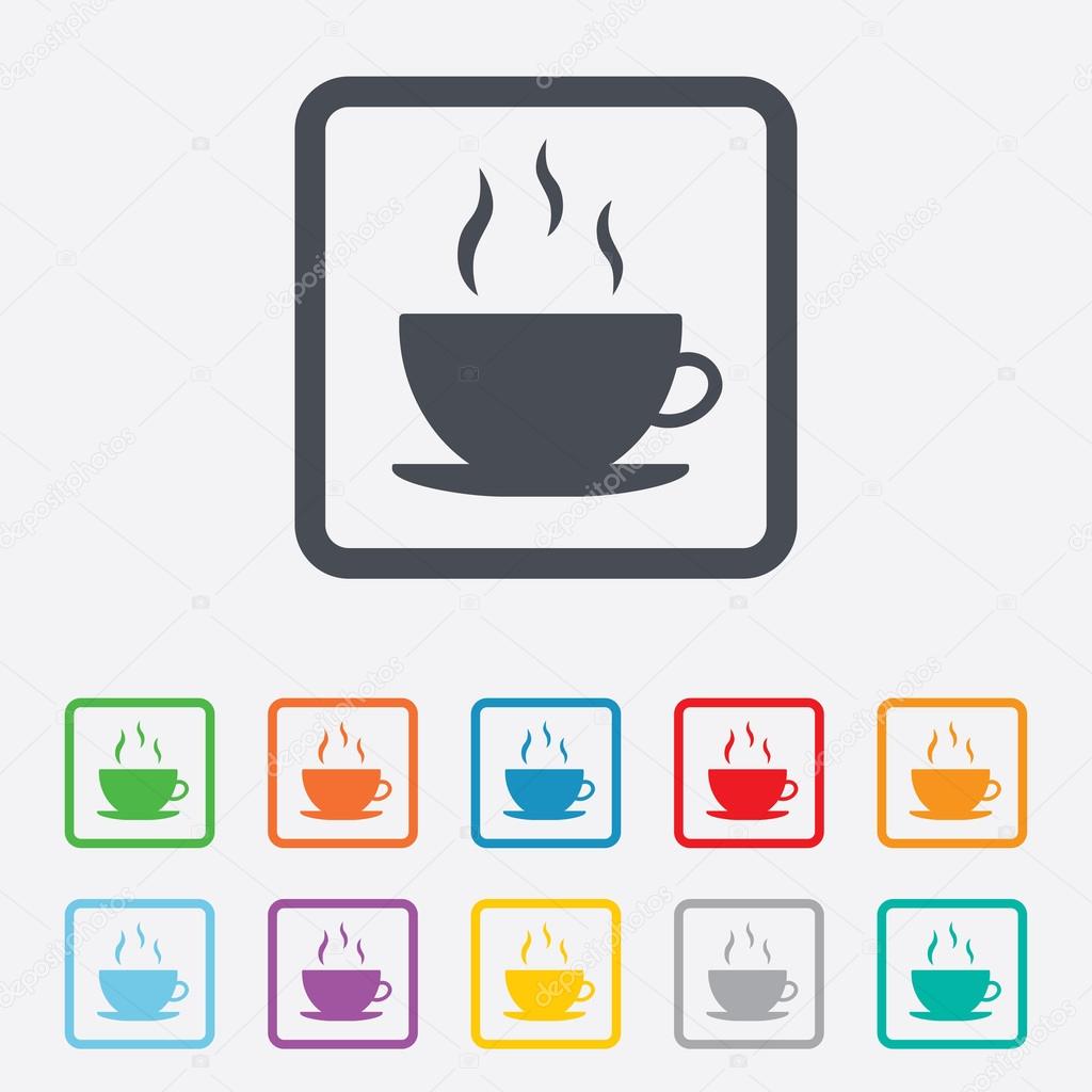 Coffee cup sign icon. Hot coffee button.