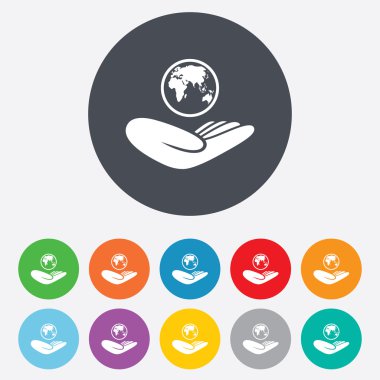 Dünya sigorta işareti. Dünya el tutar.