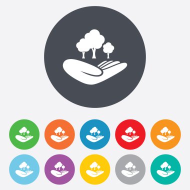 Orman işareti kaydedin. Ağaç sembolü el tutar