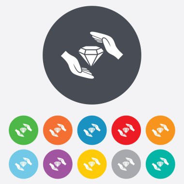 Takı sigorta işareti. Eller elmas korumak.