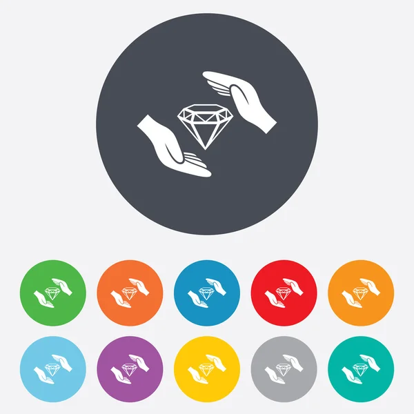 Signo de seguro de joyas. Las manos protegen los diamantes . — Vector de stock