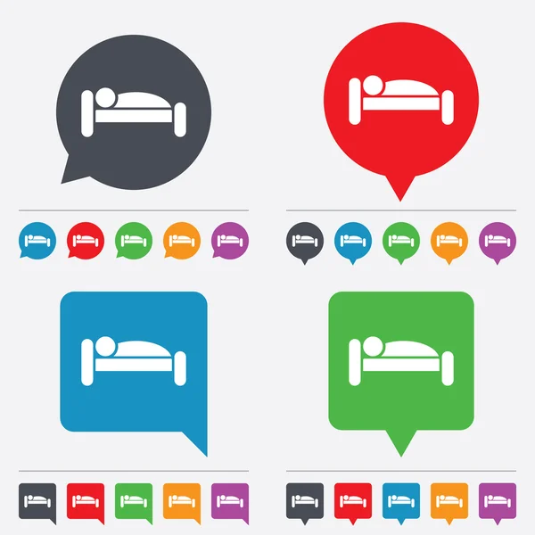 Mens in bed pictogram. rest plaats. Sleeper symbool. — Stockvector