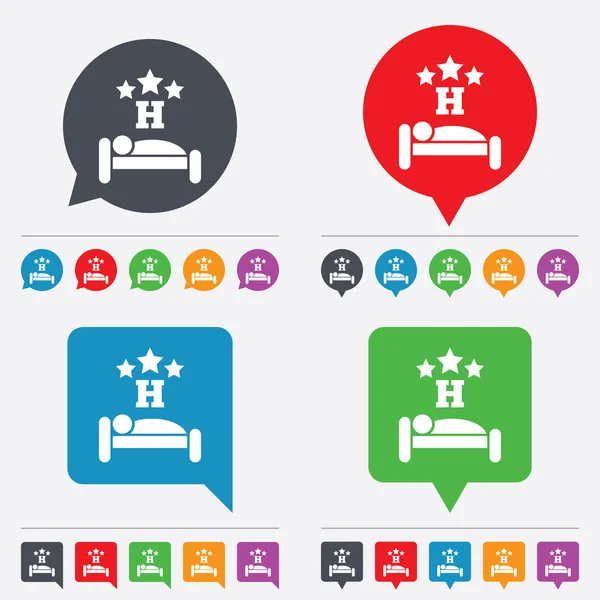 Ícone de sinal do hotel de três estrelas. Lugar de descanso . —  Vetores de Stock