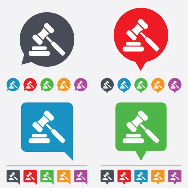 Veiling hamer pictogram. wet rechter hamer symbool. — Stockvector