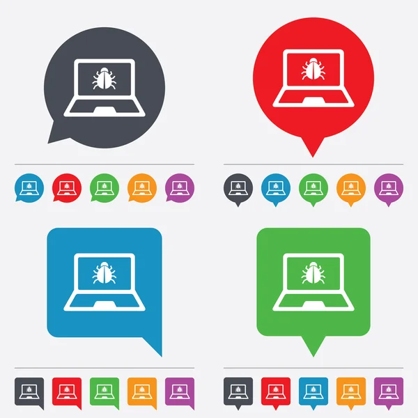 Laptop virus teken pictogram. Notebook software bug. — Stockvector