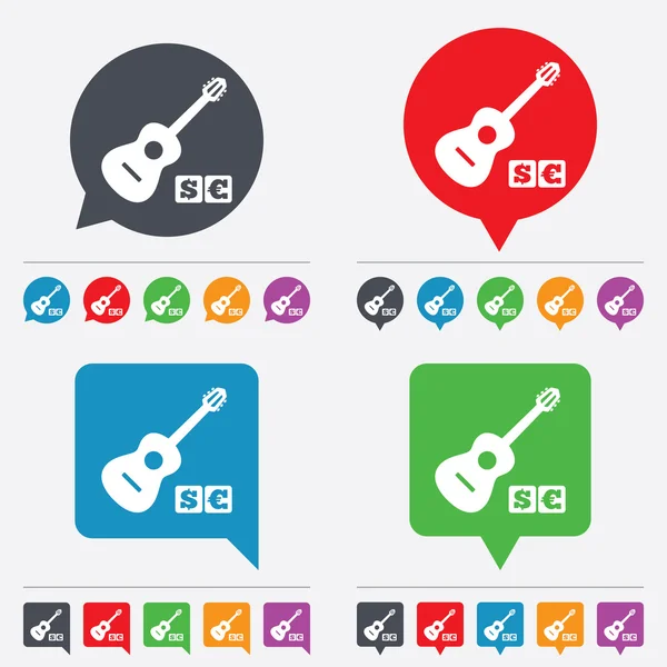 Signo de guitarra acústica icono. Símbolo musical pagado . — Vector de stock