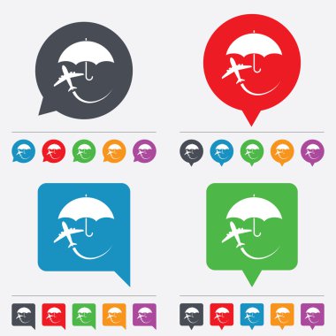 Uçuş sigorta işareti simgesi. güvenli seyahat sembolü.