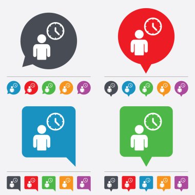 kişi bekleyen işareti simgesi. Saat simgesi.