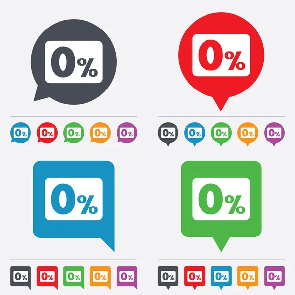 Zero ícone de sinal de porcentagem. símbolo zero crédito. — Wektor stockowy