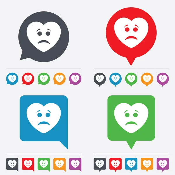 Sad heart face sign icon. Sadness symbol. — Stockvector