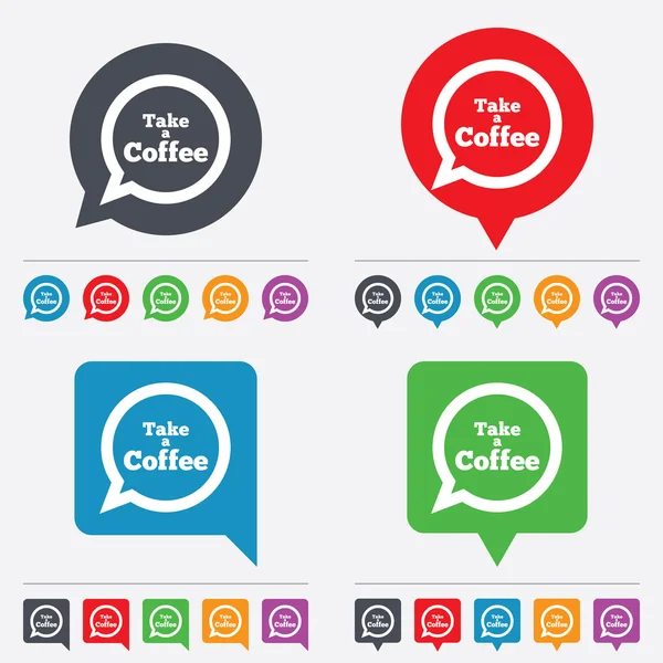 Tome un icono de signo de café. Burbuja de discurso café . — Vector de stock