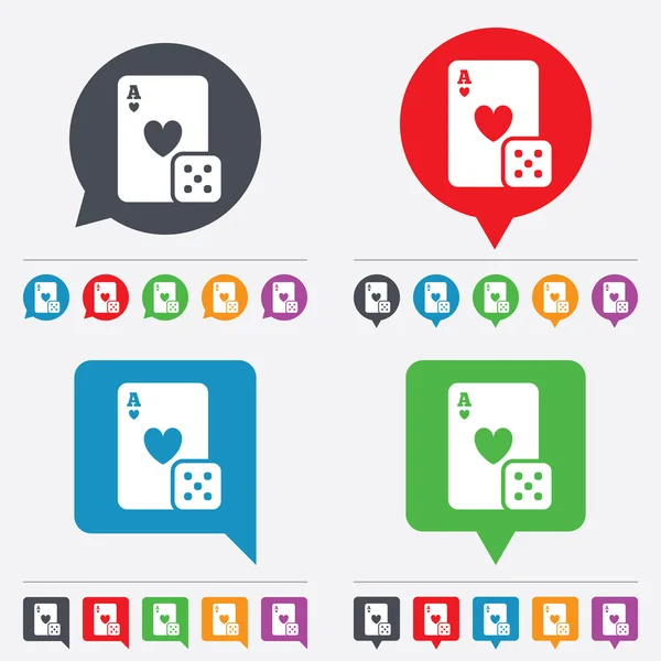 Het icoon van Casino teken. playing card met dobbelstenen symbool — Stockvector