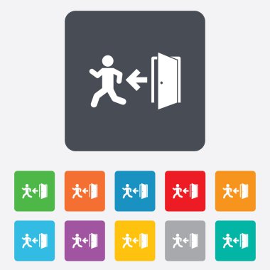 Acil çıkış işareti simgesi. Kapı sol ok ile.