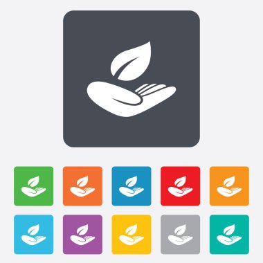 Doğa sigorta işareti. Yaprak sembol el tutar