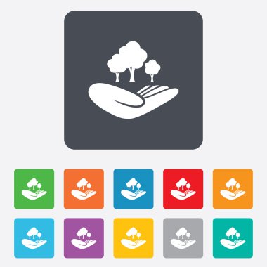 Orman işareti kaydedin. Ağaç sembolü el tutar