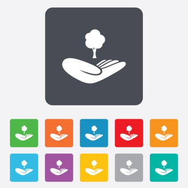 Orman işareti kaydedin. Ağaç sembolü el tutar