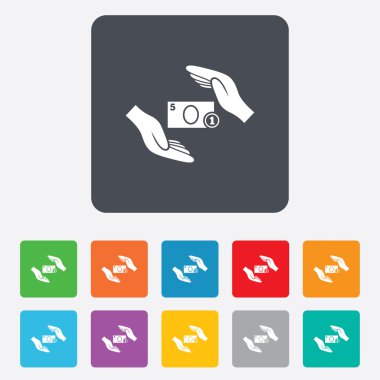 Koruma para işareti simgesi. Eller nakit korumak.