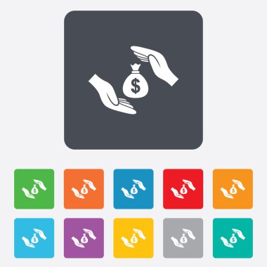 Koruma para işareti simgesi. Eller nakit korumak.