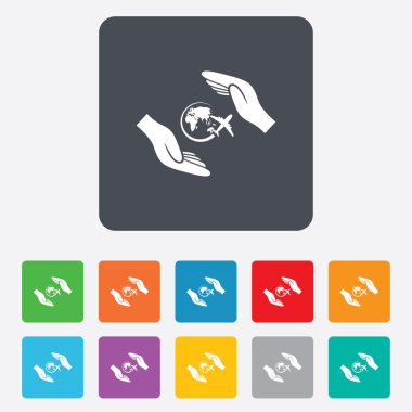 Uçuş sigorta işareti. Eller kapak uçak korumak